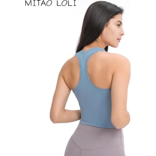 MITAO LOLI Flexible Racerback Sport Fitness Crop Tops Women Soft Nylon Running Yoga Gym Vest Plain Jogger Workout Tanks Tops