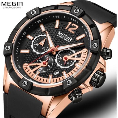 Mens Watches Luxury Top Brand MEGIR Silicone Quartz Sport Casual Design Waterproof Watch Relogio Masculino