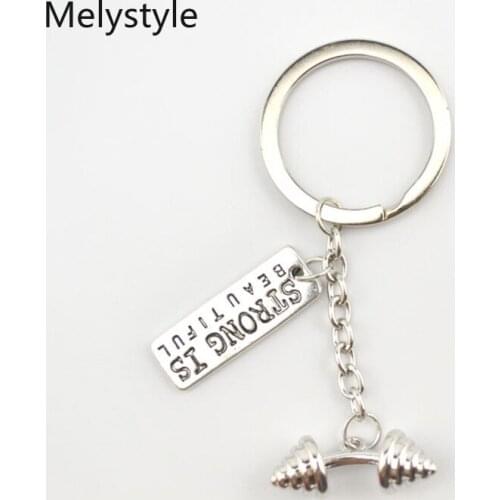 2019 men keychain DIY metal holder chain vintage fitness equipment dumbbell silver Colour pendant Gift