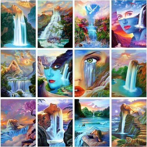 5D DIY Round Diamond Embroidery Waterfall Diamond Painting Natural Scenery Full Square Drill Cross Stitch Kit Art Home Decor