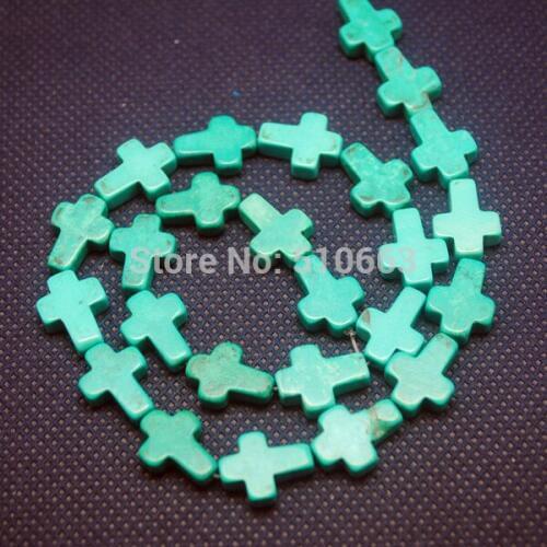 Natural Green Turquoisee Bead Gem Stone Cross Shape String Good Quality Size 12x16mm One Strand Have 25 pieces
