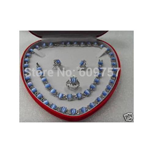 Nobility natural Real stone sales blue opal gem Necklace earrings bracelet ring beautiful set mujer for women -jewelry