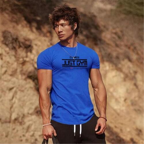 New Brand Fitness Mens Summer Sporting T Shirt Bodybuilding Muscle Male Short Sleeve Tshirt Cotton Tee Tops Just Gym Clothing