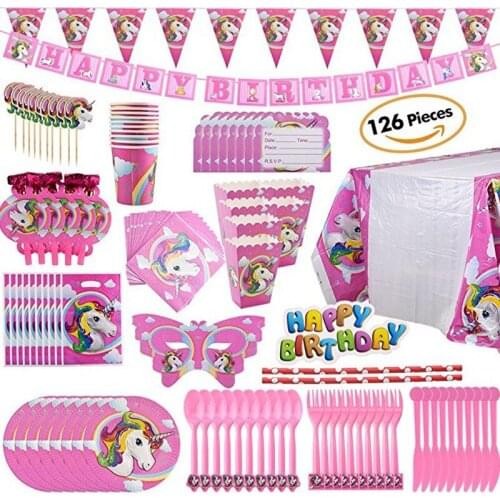 Unicorn Happy Birthday Holiday Party Disposable Tableware Supplies Baby Show Paper Plate Cup Paper Towel BAG