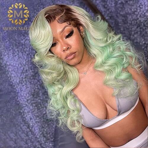 Loose Deep Wave Wig 613 Lace Front Wig Green Ombre Human Hair Wig Deep Wave Transparent Lace Frontal Wig Natural Hair Brazilian