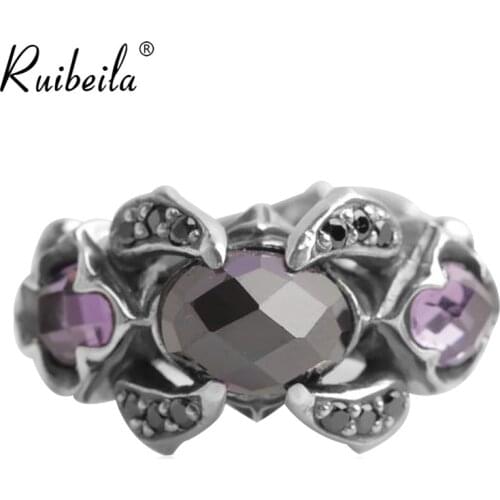 Ruibeila ouverture taille réglable bague de gemme pourpre hommes et femmes personnalité rétro bague de patte en argent 925