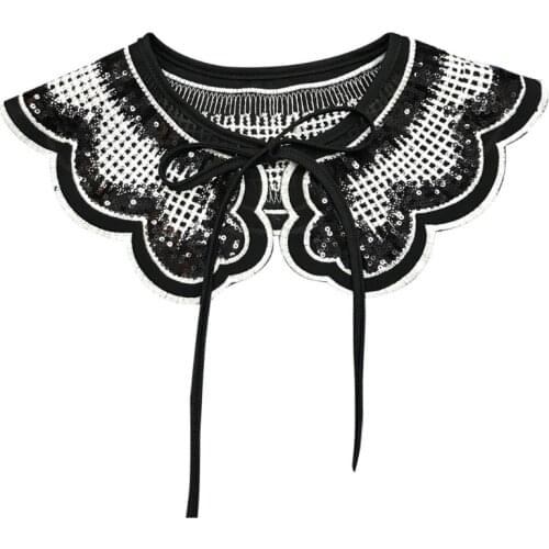 Detachable Half Shirt False Fake Collar Embroidery Neck Ruff Shawl Dickey Mini Cape Lace-Up Ribbon Necklace Short Capelet for Wo