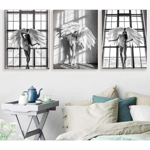 Modern Abstract Canvas Paintings Wall Art Angel Wing Posters And Prints Black White Pictures Living Room Nordic Home Decoration