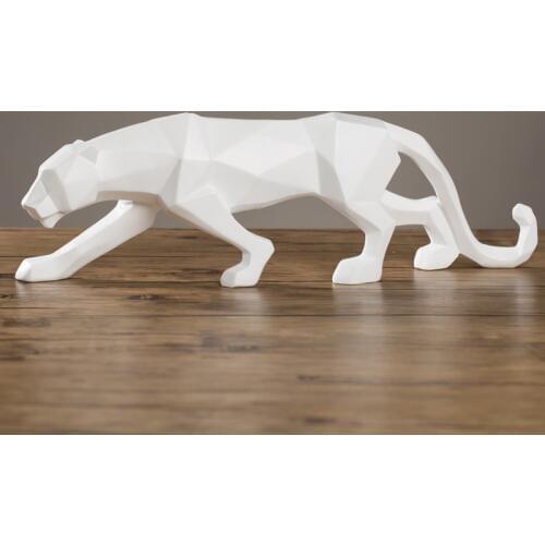[Modern] Home Decor Abstract Black/White Geometric Leopard Statue Desktop Resin Panther Crafts Sculpture Animal Figurine