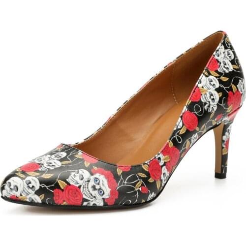 Fashion women Pumps 8CM Thin High Heels sexy party shoes PU Slip On Pointed Toe Classics Party Flowers printing women shoes