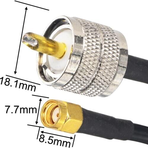 UHF Male PL259 Plug to RP SMA Male Connector Coax Adapter Extension Cable 19 inch