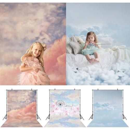 Blue Sky Clouds Kids Photography Background Child Red Plane Backdrop Baby Birthday Cake Smash Portrait Vinyl Photo Studio Props