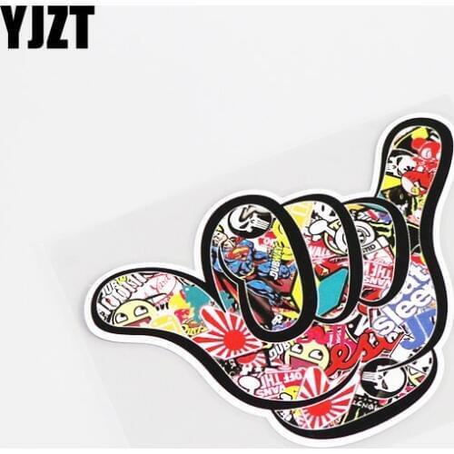 YJZT 12.5CM*9CM JDM Bomb Hang Loose Shaka Waterproof Car Sticker Decal PVC 13-0276