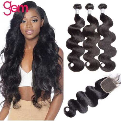 Body Wave Bundles With Closure Inch Bundles With 4x4 Lace Closure GEM Brazilian Remy Hair Bundles With Closure
