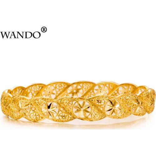 WANDO 1pcs Women flower Gold Color Bangles Wedding Party Dubai Gold Jewelry Ethiopian Accessories B12