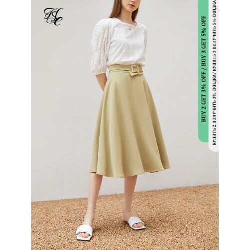 FANSILANEN Office Lady French Black Khaki Green Skirt Female Summer Mid-length High-Waist Umbrella Skirt Drape A-line Skirt