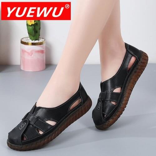 YUEWU Hollowed Out In Summer Genuine Leather Casual Hole Shoes Comfortable And Soft Solid Women’s Sandals