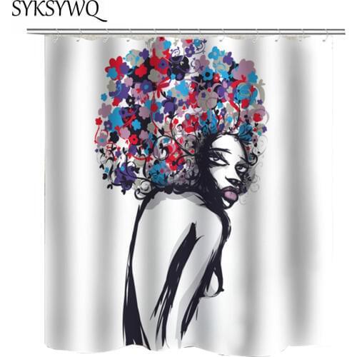 African Black Girl Shower Curtain Painting Hair Rideau De Douche Afro African American Shower Curtains Waterproof Polyester