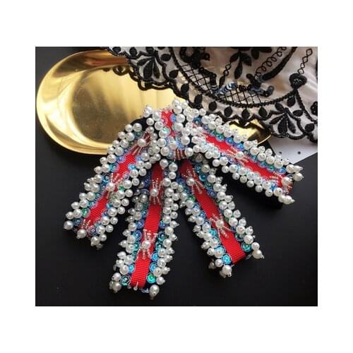 Collocation college wind nail bead bowknot patch dress bow tie patch pearl applique stripe tie knot brooch female