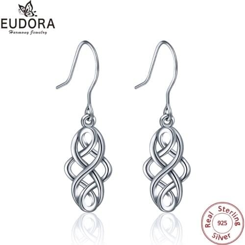 EUDORA Genuine 925 Sterling Silver Celtics knot Drop Earring Elegant Women Earrings Fine Jewelry Gift for girl CYE015