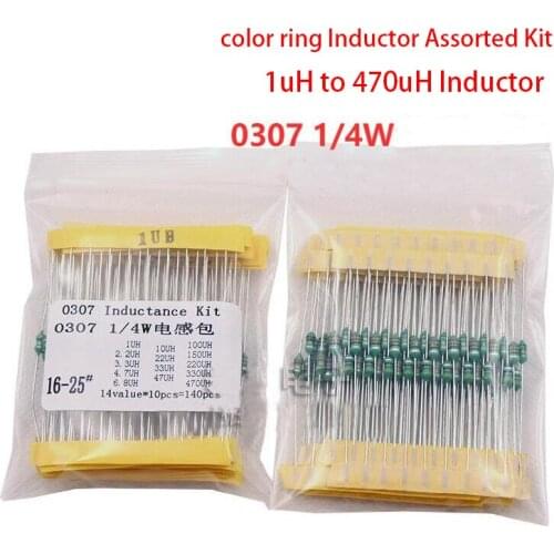 0307 1uH to 470uH Inductor, 14valuesX10pcs=140pcs,,color ring Inductor Assorted Kit