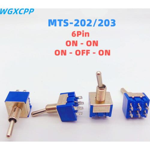 5pcs MTS-202/203 Light Blue Toggle Switch DPDT Double Pole Double Throw ON-ON/ON-OFF-ON 250V 3A 125V 6A power switch button