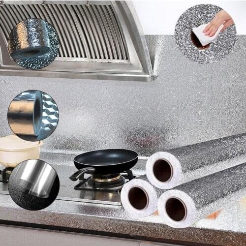 1 Roll 3m/5m PVC Self-adhesive Wall Stickers Kitchen Heat-resistant Aluminum Foil Oilproof Stickers Anti-fouling Tile Wall Paper