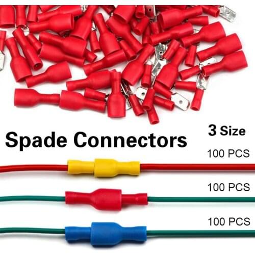 100PCS Electrical Wire Spade Male Female Terminal Connector 3Size Crimp Connectors Insulated Terminals