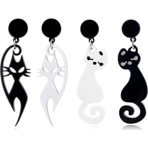 2 Style Acrylic Black White Lovers Cat Drop Earrings Statement For Women Fashion Jewelry
