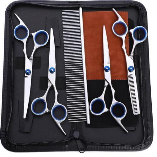 6.0 inch Professional pet scissors for cat dog grooming High Quality Straight Thinning & Curved Scissors 5pcs set