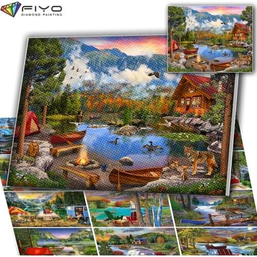Diamond Painting Lake Diamond Embroidery House Mosaic Natural Scenery Cross Stitch Rhinestone Landscape Picture Wall Decoration