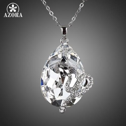 AZORA Poisonous Snakes White Gold Color Big Ellipse Stellux Austrian Crystal Pendant Necklace TN0048