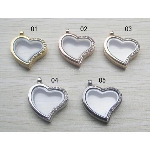 Free Shipping 5pcs Fashion Jewelry Floating Charms lockets mix color floating rhinestone pendant necklace For Women Necklace DIY