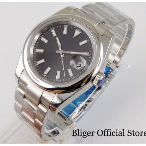 BLIGER Polished 21 Jewels MIYOTA 8215 Black Dial Automatic Men Watch Sapphire Glass Stainless Steel Strap Luminous Hand
