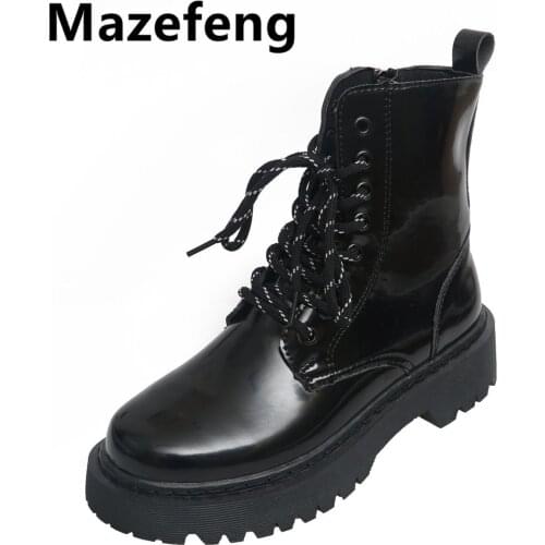 Mazefeng Brand Leather Nude Boots Womens British Style Autumn Winter 2021 New Casual Womens Shoes Short Boots Women Size 35-40