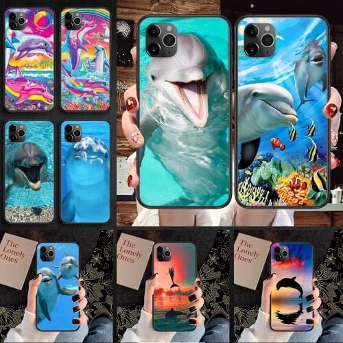 Dolphin Sea Animal Cute Phone Case Cover Hull For iphone 5 5s se 2 6 6s 7 8 12 mini plus X XS XR 11 PRO MAX black fashion