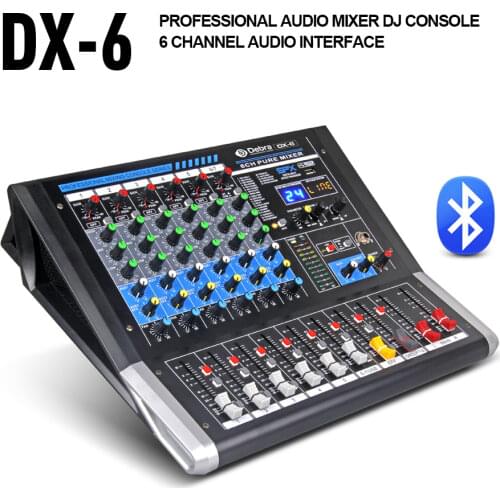 Debra Audio DX-6 6-Channel Audio Mixer dj controller Sound Board with 24 DSP Effect USB Bluetooth XLR Jack Aux Input