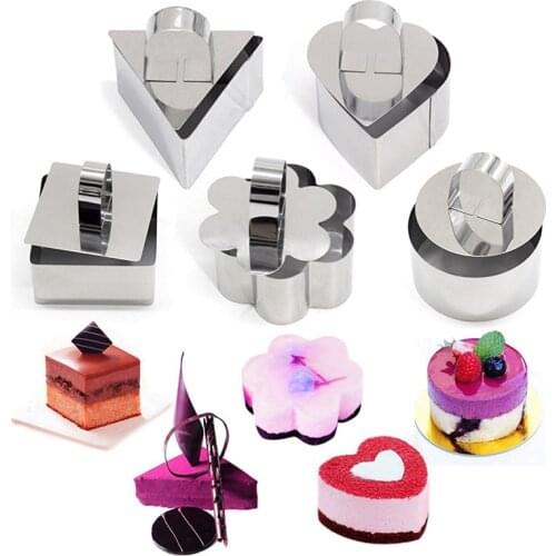 Stainless Steel Food Pastry Dessert Ring 3D Mousse Molds with Pusher for Molding Layering Cake Cutting Round Mousse Ring Metal