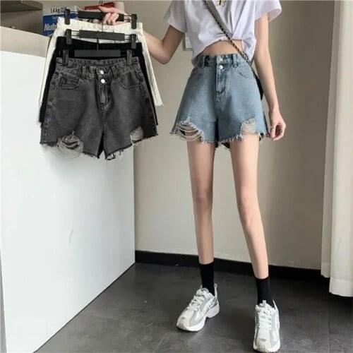 Black Jeans Women Summer 2021 New Vintage Ripped High-Waisted Loose Wide-Leg Pants White Shorts Summer