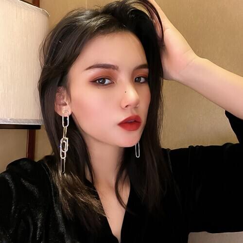 FYUAN Long Tassel Crystal Drop Earrings for Women Geometric Rhinestone Earrings Statement Jewelry Bijoux