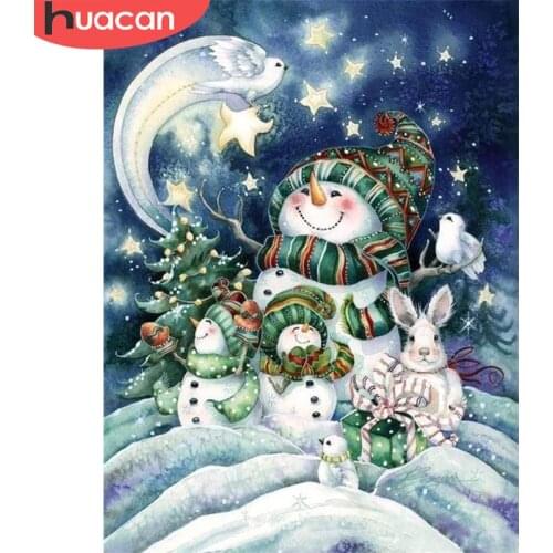 HUACAN Full Square/Round Diamond Painting Snowman DIY 5D Diamond Embroidery Christmas Landscape Needlework Home Decor