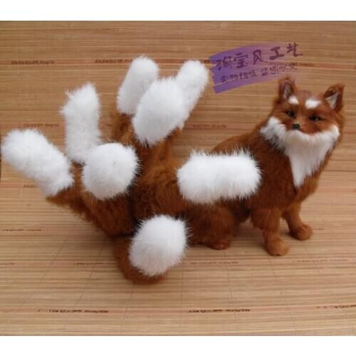 Simulation The nine-tailed fox toy resin&fur brown fox doll gift about 28x26cm 0831