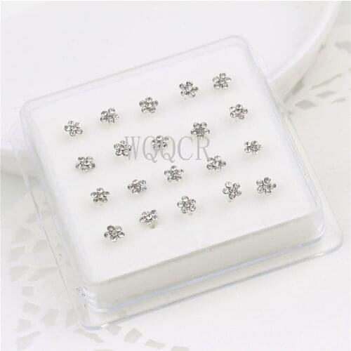 20Pcs/Box Body Nose Piercing Jewelry Nose Rings Nose Studs For Women Crystal Flower Nose Nail Jewelry Wholesale