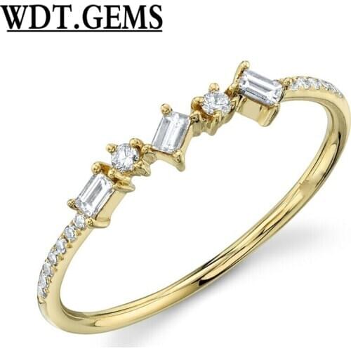 10K Yellow Gold Baguette Diamond Band Ring Womens Minimalist Dainty Statement