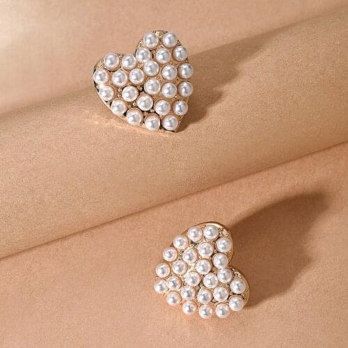 Korean Version Of Jewelry, Japanese And Korean New Net Red Ins Wind Earrings, Fashion Geometric Love Pearl Earrings