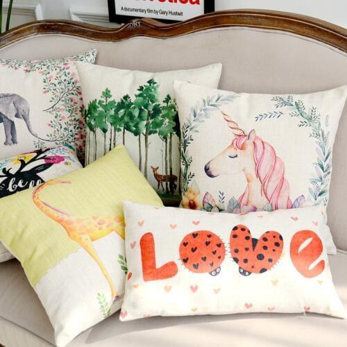 Love Unicorn Printed Cushion Decorative Pillows Fresh Cartoon Animals Cotton Linen Pillowcase Home Sofa Throw Almofadas 17*17in