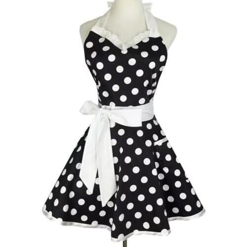 Sweetheart Polka Dot Retro Kitchen Apron Woman Cotton Cooking Salon Avental de Cozinha Divertido Pinafore Apron Dress