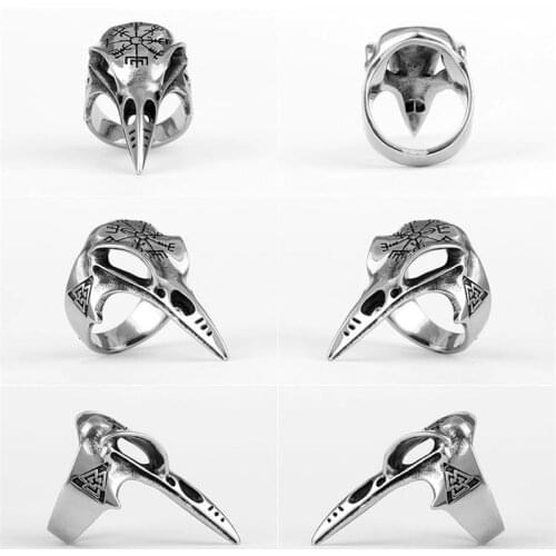 Viking Crow Retro Ring For Brave Warrior 316L Stainless Steel Nordic Ring Size 7-14