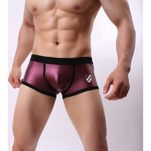 Men Underwear Sexy BRAVE PERSON Boxers Shorts Solid Trunks Mens Underpants Faux Leather Male Panties Shorts short pants #B1167