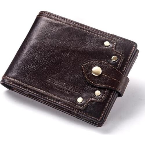 Mens Genuine Leather Coffee Color High Quality Wallet RFID Blocking Short Vintage Wallets Casual Card Holder Coin Purse Leisure